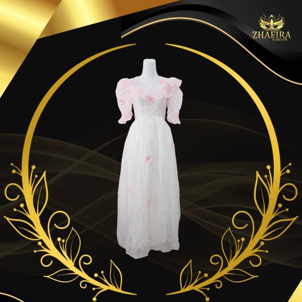 GAUN PUTIH PERI PINK
