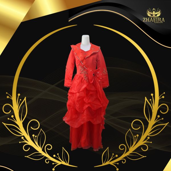 GAUN MERAH PAYET PITA